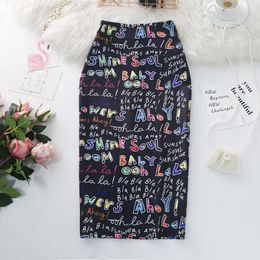 Skirt 2023 Women's Pencil Skirts Letters Printed Graphic Summer Autumn High Waist Slit Tube Faldas Woman Stretch Skirt Female