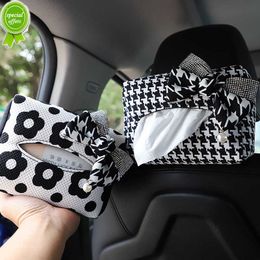 New Fashion Classic Plaid Bowknot Car Headrest Tissue Bag Auto Seat Hanging Sun Visor Paper Box Tower Holder Styling Car Accessories