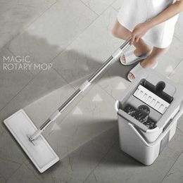 Mops Floor Mop and Bucket Set Hands Free Squeeze Rotating Mop Microfiber Pads Extended Flexible Mops Household Floor Cleaning Tools Z0601