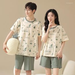 Women's Sleepwear Couple Pajamas Set Summer Cotton Short-sleeve Cute M-3XL Lover Pyjamas