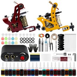 Tips Tattoo Hine Kit Two Hine Guns with Power Supply Tattoo Needles Permanent Pigment Tattoo Inks All for Tattoo Body Art