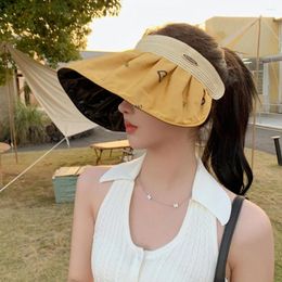 Wide Brim Hats Women Hat Ruffle Empty Top Sun Hair Clip Design Folding Summer Heart Print Sunshade Travel Fashion Accessories