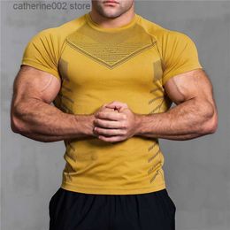 Men's T-Shirts Mens Muscle T Shirt Quick Dry Running Shirt Compression Fitness Shirt Male Gym Workout tights Short Sleeve Summer Sports T-shirt T230601