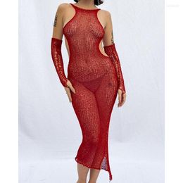 Women's Swimwear Women Clothing Summer 2023 Novelties Beach Dress Sexy Hollow Out Knit Backless Long Sleeve Tight Solid Spandex Bikini Cover