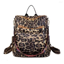 School Bags Women's PU Leather Backpack Large Capacity Leopard Rucksack Ladies Vintage Boston Casual Travel Backpacks Shoulder