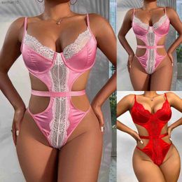 Women's Funny Lingerie Comfortable Stretchy Lace See Through Patch Sexy Bodysuit Mujer See Through Sex Product Pajamas L230518