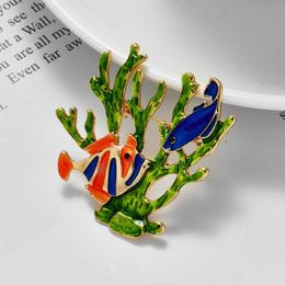 Pins Brooches Beautiful and Colourful tropical suitable for women neutral seaweed coral fish pin decoration accessories party office breast Gif G230529