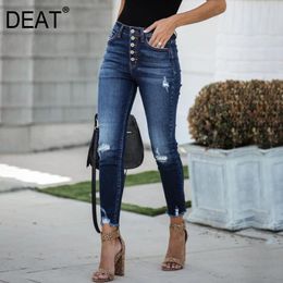 Magliette e camicette Deat Deep Blue Jeans Holoe Nappa Button Vita alta Slim Piccoli piedi Pantaloni Donna Casual Ammorbidente Fit 2023 New Fashion Ht211