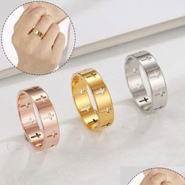 Band Rings Titanium Steel Hollow Cross Ring Religion Jewellery Finger Decor For Women Couple Creative Party Engagement Gift Drop Delive Dhwan