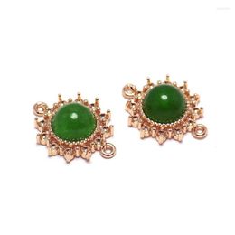 Charms 2pcs Sun Bracelet Rose Gold Plated Brass Malay Jade Cabochon Green Stone Pendant Earring Jewelry Necklace 18.5x14.68mm