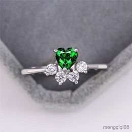 Band Rings Cute Female Small Blue Green Heart Ring Crystal Silver Colour For Women Promise Wedding Engagement