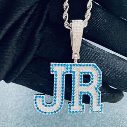 Green or Blue Stone Varsity Letters Necklace Name Pendant Gift for Her Personalised Name Necklaces Hip Hop Jewellery
