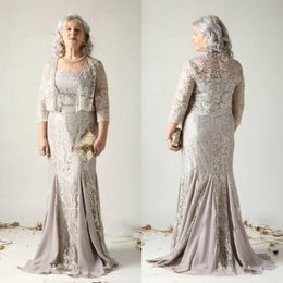 2023 Plus Size Lace Chiffon Mother of the Bride Dresses with Jackets Spaghetti Strapless Wedding Party Formal Women Vestidos