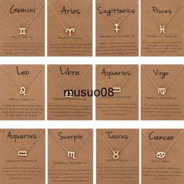 Pendant Necklaces 1Pcs 12 Zodiac Sign Necklace for Women 12 Constellation Charm Chain Pendant Choker Birthday Jewelry with Cardboard Card J230601