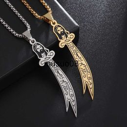 Pendant Necklaces Vintage Religious Jewellery Engraved Scripture Imam Ali Sword Zulfiqar Necklace Chain Islamic Muslim Art Jewellery J230601