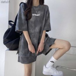 Women's Sports Suit Summer Short Sleeve Top Shorts Casual Two Piece Set Tie Dye Loose Fashion Pants Suit Thin Korean Za L230520