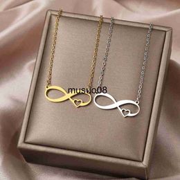 Pendant Necklaces Stainless Steel Necklaces Infinity Symbol Sweet Heart Pendants Chain Choker Korean Fashion Necklace For Women Jewellery Party Gift J230601