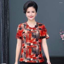 Women's Blouses Middle-aged Female Summer Short Sleeve Elegant Top Clothes 2023 Loose Vintage Or Tops For Woman Shirt