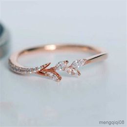 Band Rings Simple Female Small Flower Ring Rose Gold Colour Wedding Fashion Cute Engagement Promise For Women