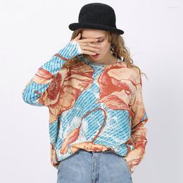 Women's Sweaters Fall Spring Digital Floral Print Women's Clothing O-Neck Long Sleeve Knitted Pullover Tops Female Outerwear Pull TA6333