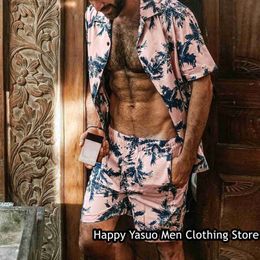 Men's Tracksuits Men Summer Casual Hawaiian Shirt Shorts Set Coconut Palm Print Shirt Set Male 2 Pieces Tracksuit Fashion Outfit Beach Clothing T230601