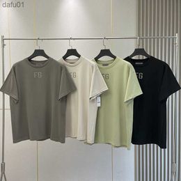 SS21 Oversized FOGESSENTIALSCLOT FG Flocking Letter T-Shirt Fashion Brand Hip Hop Loose Season 7 100% Cotton Short Sleeve L230520