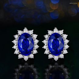 Stud Earrings Fashion Zircon Flower For Women Girls Korean Style Elegant Sapphire Jewelry Ear Rings Lady Piercing Gift