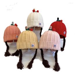 Berets Cute Girls Hat Kids Hand Knitted Caps With Braids Children Autumn Winter Baby Wigs Plaits Wig Bonnet Po Accessories