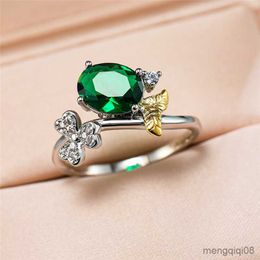 Band Rings Charm Female Crystal Ring Classic Gold Silver Colour Wedding For Women Oval Flower Engagement