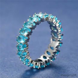 Band Rings Luxury Female Light Blue Crystal Ring Classic Silver Color Engagement Metal Wedding For Women