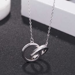 Designer's S925 Sterling Silver Double Ring Necklace 1837 fashion temperament pendant Brand double ring silver clavicle chain for women