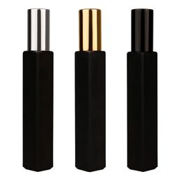10ml Matte Black Glass Spray Perfume Bottles Square Bottle Portable Refillable Cosmetic Dispenser Containers
