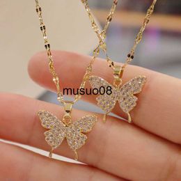 Pendant Necklaces Kpop Fashion New Shiny Butterfly Necklace For Women Exquisite Clavicle Chain Pendant Necklace Jewelry For Lady Gift J230601