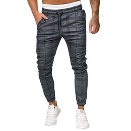 Men's Long Casual Sport Pants Slim Fit Plaid Trousers Gym Running Joggers Sweatpants Fashion Elastic Waist