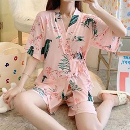 Women's Sleepwear 270209 Summer Japanese Pyjamas Female Cute Sweet Short-sleeved Shorts Kimono Straps Home Clothes Two-piece Set