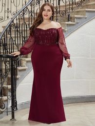 Party Dresses Ever Pretty Plus Size Sparkly Sequin Wholesale Evening With Lace Sleeves Vestidos De Gala