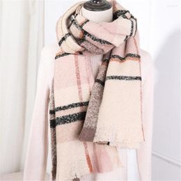 Scarves Women Plaid Cashmere Ladies Girl Capes Winter Warm Soft Pashmina Shawls Rectangle Red Wraps Female Woven Pink Long Scarf