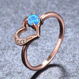 Band Rings Bamos Charming Female Ring Elegant Rose Gold Filled Heart For Women Birthday engagement gift