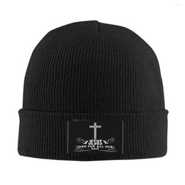 Berets Christian Quote Skullies Beanies Caps Streetwear Winter Warm Women Men Knit Hats Adult Unisex Christ Jesus Cross Bonnet