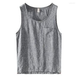 Men's Tank Tops Linen Sleeveless Top For Men Summer Solid Breathable Vest Tees Casual Man Vests