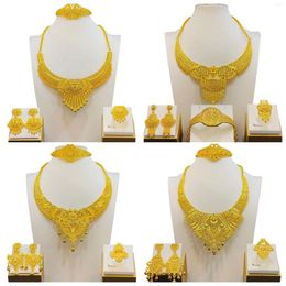 Necklace Earrings Set 24k Gold Plated Bridal Wedding Jewelry Vietnam India Banquet Ring Bracelet