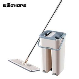 Mops Hard Floor Flat Mop Microfiber Magic Mops Bucket Household Cleaning Dirty Dust Free Hand Washing Drying Squeeze Balai Mopping Z0601
