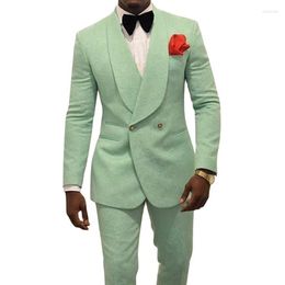 Men's Suits Latest Double-Breasted Mint Green Paisley Groom Tuxedos Shawl Lapel Men 2 Pieces Wedding/Prom/Dinner Blazer