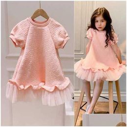 Girl'S Dresses Childrens Pink Casual Skirt Luxury Designer Brand Fashion Dress Girls Net Yarn Shortsleeved Princess For Kids Q0716 D Dhr5G