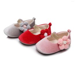 First Walkers 0-18M Baby Girls Mary Jane Flats Non-Slip Flower Princess Wedding Dress Shoes Infant Crib