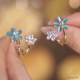 Stud Fashion New Blue Flower Earrings for Women Shining Zircon Pierced Statement Girl Birthday Gift Party Jewelry