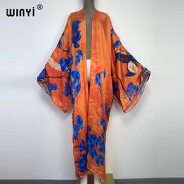 Swimwear Winyi 2022 Middle East Kimono Women Cardigan Kaftan Tail Sexy Boho Beach Cover Up African Holiday Long Sleeve Robe