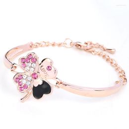 Bangle BN-00206 Cute Rhinestone Cuff Clover Bracelets For Women Rose Gold Plated Luxury Designer Jewellery High-end Bridesmaid Gift