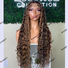 Medium Brown Transparent Full Lace Human Hair Auburn Highlight Loose Curly Human Hair 360 HD Lace Frontal Wig for Black Women 200Density Natural Hairline