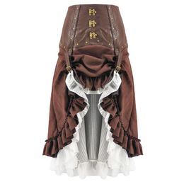 Dresses Victorian Brown & White Leather Adjustable Asymmetrical Ruffle Vintage Steampunk Sexy Skirt Gothic Clothing Women Ladies Skirts